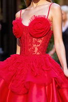 Load image into Gallery viewer, Red Short Corset Prom Dress with 3D Flowers