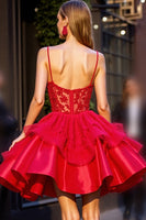 Load image into Gallery viewer, Red Short Corset Prom Dress with 3D Flowers