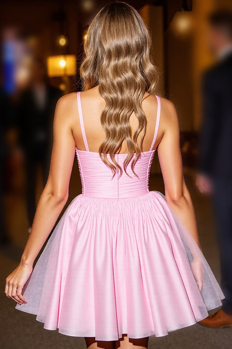 Load image into Gallery viewer, Pink Ruched A Line Tulle Short Prom Dress