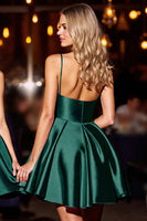 Load image into Gallery viewer, Dark Green A Line Short Satin Prom Dress with Beading