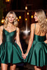 Load image into Gallery viewer, Dark Green A Line Short Satin Prom Dress with Beading