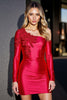Load image into Gallery viewer, Red Bodycon Appliqued Satin Short Prom Dress with Sleeves