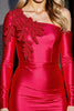 Load image into Gallery viewer, Red Bodycon Appliqued Satin Short Prom Dress with Sleeves