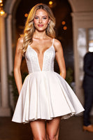 Load image into Gallery viewer, Sparkly White A Line Satin Short Prom Dress with Beading
