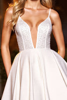 Load image into Gallery viewer, Sparkly White A Line Satin Short Prom Dress with Beading