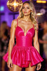 Load image into Gallery viewer, Fuchsia Cold Shoulder A Line Satin Short Prom Dress