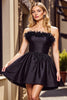 Load image into Gallery viewer, Black A Line Strapless Short Prom Dress with Feathers