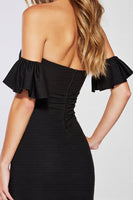 Load image into Gallery viewer, Black Bodycon Satin Strapless Short Prom Dress