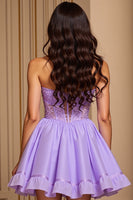 Load image into Gallery viewer, Purple Corset A Line Strapless Short Prom Dress with Sequins