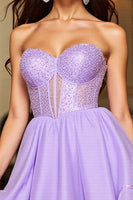 Load image into Gallery viewer, Purple Corset A Line Strapless Short Prom Dress with Sequins