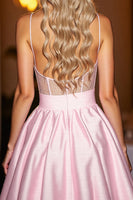 Load image into Gallery viewer, Pink Satin A Line Short Corset Prom Dress with Bow