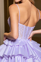 Load image into Gallery viewer, Lavender A Line Satin Corset Short Prom Dress with Appliques