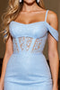 Load image into Gallery viewer, Sky Blue Corset Bodycon Short Prom Dress with Fringes