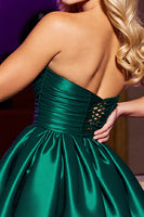 Load image into Gallery viewer, Dark Green Sain A Line Strapless Short Prom Dress