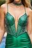Load image into Gallery viewer, Sparkly Dark Green Corset Spaghetti Straps Short Bodycon Prom Dress