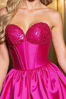 Load image into Gallery viewer, Sparkly Fuchsia Satin Corset Sweetheart Short Prom Dress