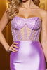 Load image into Gallery viewer, Lilac Sparkly Corset Bodycon Strapless Short Satin Prom Dress