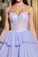 Load image into Gallery viewer, Lavender Tulle Corset A Line Short Prom Dress with Appliques