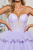 Load image into Gallery viewer, Lavender Corset Tulle A Line Strapless Short Prom Dress