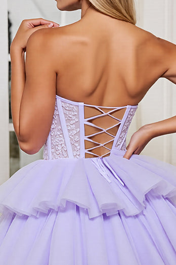 Lavender Corset Tulle A Line Strapless Short Prom Dress