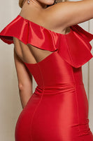 Load image into Gallery viewer, Red Bodycon One Shoulder Satin Short Prom Dress with Fringes