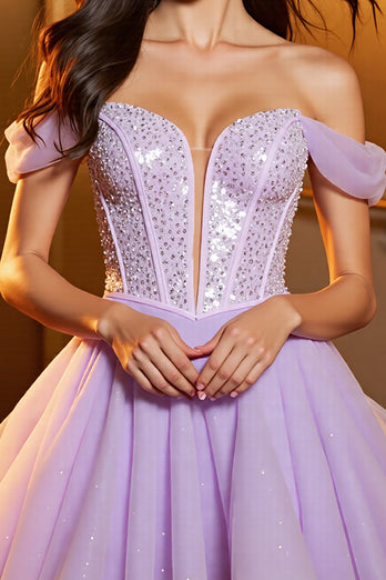 Lilac Sparkly Corset A Line Tulle Short Prom Dress
