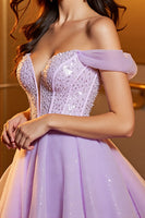 Load image into Gallery viewer, Lilac Sparkly Corset A Line Tulle Short Prom Dress