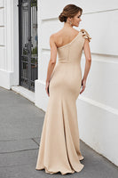 Load image into Gallery viewer, Apricot Satin Sheath Maxi Mother of the Bride Dress with Ruffles