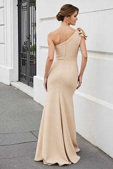 Apricot Satin Sheath Maxi Mother of the Bride Dress with Ruffles