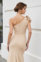 Load image into Gallery viewer, Apricot Satin Sheath Maxi Mother of the Bride Dress with Ruffles