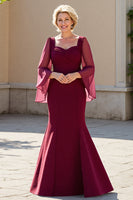 Load image into Gallery viewer, Burgundy Satin Mermaid Maxi Mother of the Bride Dress