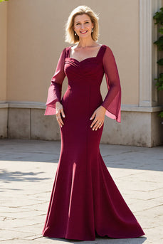 Burgundy Satin Mermaid Maxi Mother of the Bride Dress