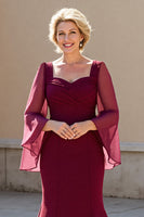 Load image into Gallery viewer, Burgundy Satin Mermaid Maxi Mother of the Bride Dress