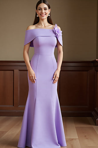 Lilac Satin Sheath Maxi Mother of the Bride Dress with Flowers
