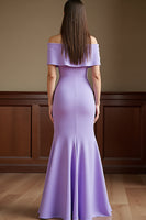 Load image into Gallery viewer, Lilac Satin Sheath Maxi Mother of the Bride Dress with Flowers
