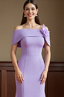 Load image into Gallery viewer, Lilac Satin Sheath Maxi Mother of the Bride Dress with Flowers