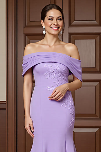 Lilac Satin Mermaid Maxi Mother of the Bride Dress with Appliques