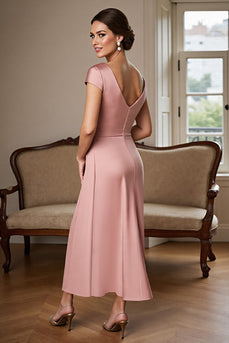 Dusty Rose Sheath Satin V-Neck Maxi Mother of the Bride Dress