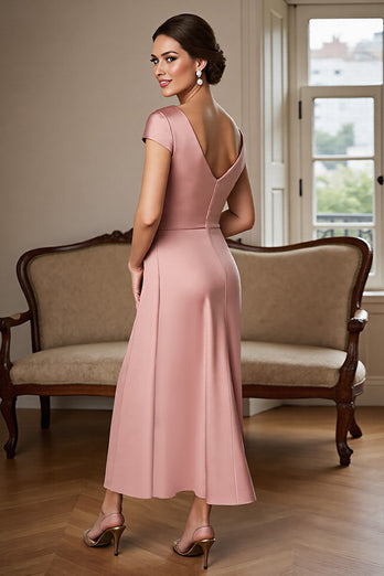 Dusty Rose Sheath Satin V-Neck Maxi Mother of the Bride Dress