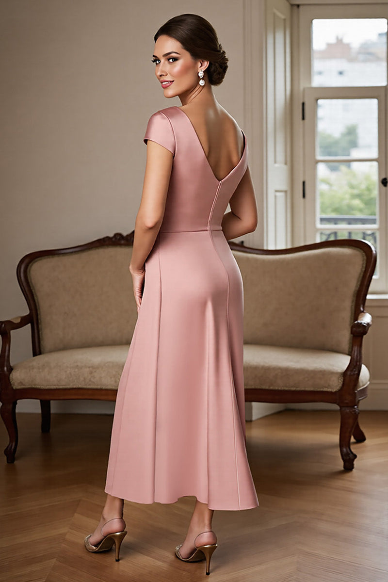 Load image into Gallery viewer, Dusty Rose Sheath Satin V-Neck Maxi Mother of the Bride Dress