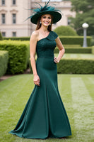 Load image into Gallery viewer, Pine Satin Maxi Mermaid Mother of the Bride Dress with Appliques