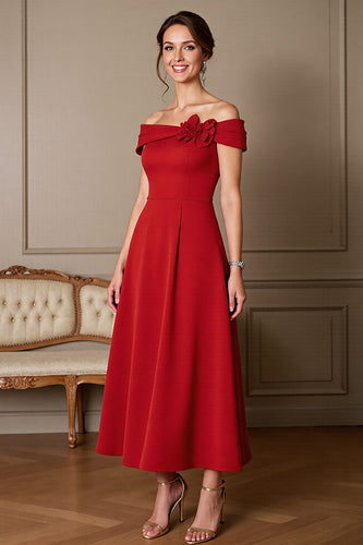 Dark Red A Line Maxi Satin Mother of the Bride Dress