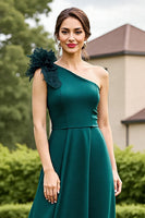 Load image into Gallery viewer, Pine Satin A Line Maxi Mother of the Bride Dress with Ruffles
