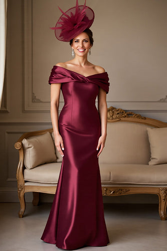 Burgundy Mermaid Satin Maxi Mother of the Bride Dress