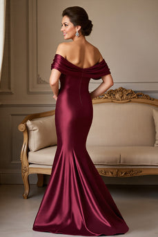Burgundy Mermaid Satin Maxi Mother of the Bride Dress