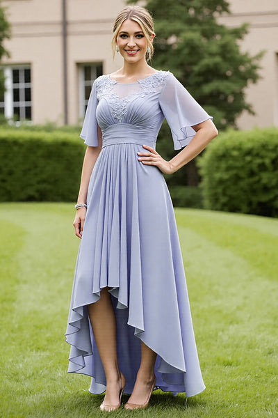 Grey Blue Chiffon A Line Maxi Mother of the Bride Dress with Appliques