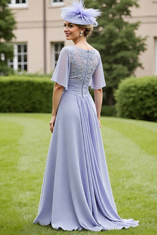 Grey Blue Chiffon A Line Maxi Mother of the Bride Dress with Appliques