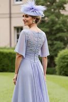 Load image into Gallery viewer, Grey Blue Chiffon A Line Maxi Mother of the Bride Dress with Appliques