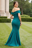 Load image into Gallery viewer, Peacock Green Satin Maxi Mother of the Bride Dress with Slit