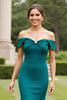 Load image into Gallery viewer, Peacock Green Satin Maxi Mother of the Bride Dress with Slit